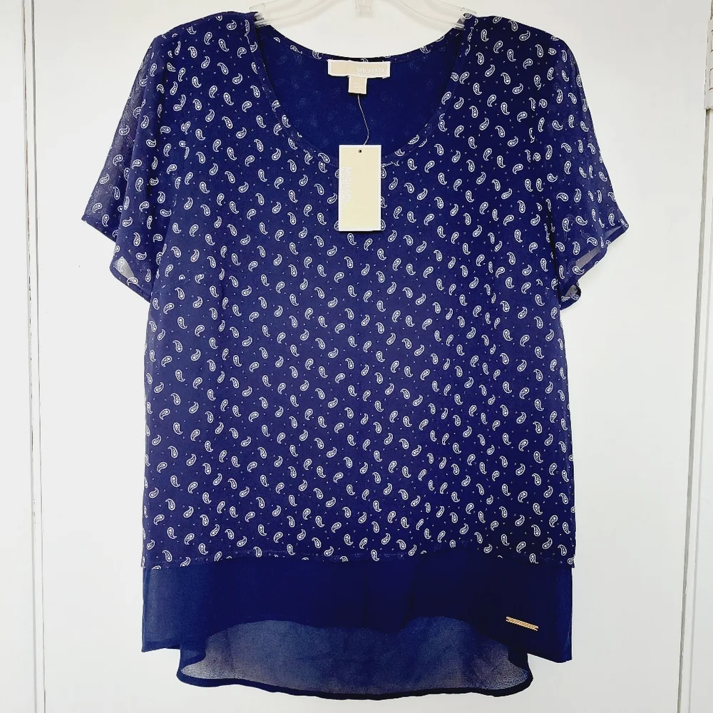 Michael Kors NWT short sleeve blouse size P/L - Picture 1 of 14